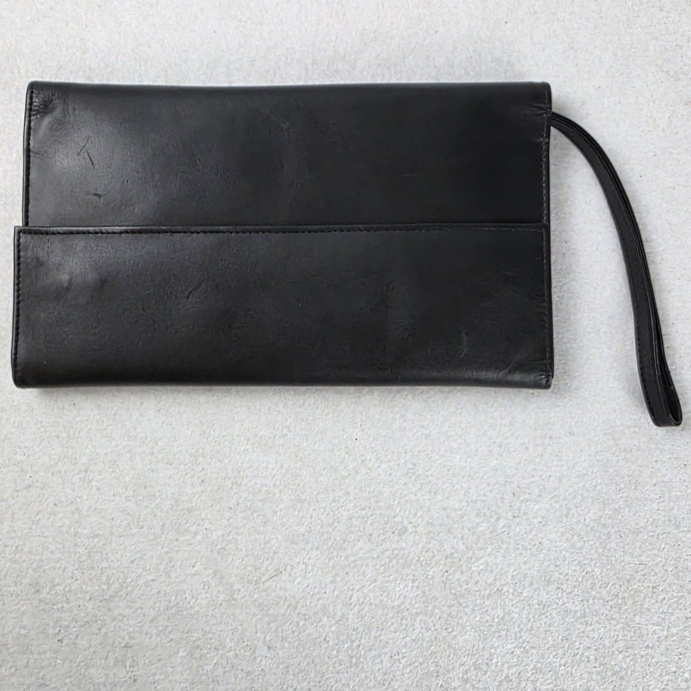 Koret Black Leather Trifold Wallet Wristlet Clutch with ID Windows & Zip Pocket